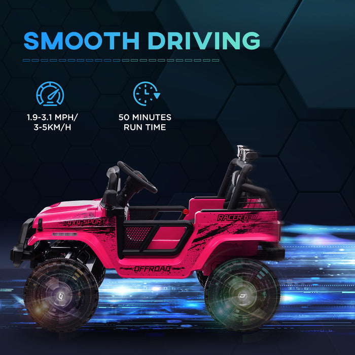 AIYAPLAY 12V Battery Powered Kids Ride On Car, Electric Truck w/ Spring Suspension, Remote, Music Horn Lights - Pink