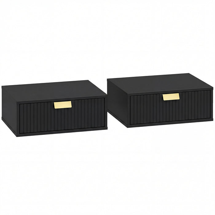 HOMCOM Modern Floating Nightstands Set of 2, Wall Mounted Bedside Tables with Wave Drawer Black