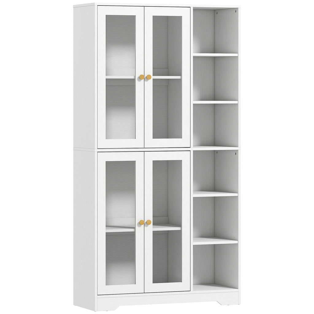 HOMCOM Multi-Storage Kitchen Cabinet, with Glass Doors - White Wood-Effect
