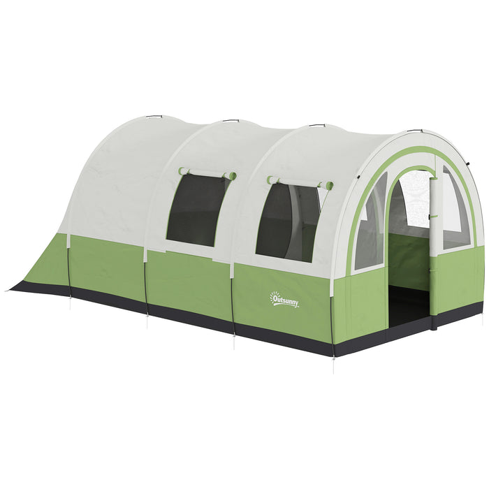 Outsunny 3000mm Waterproof Camping Tent, 5-6 Man Family Tent with Living and Bedroom, Carry Bag Included, Cream and Green