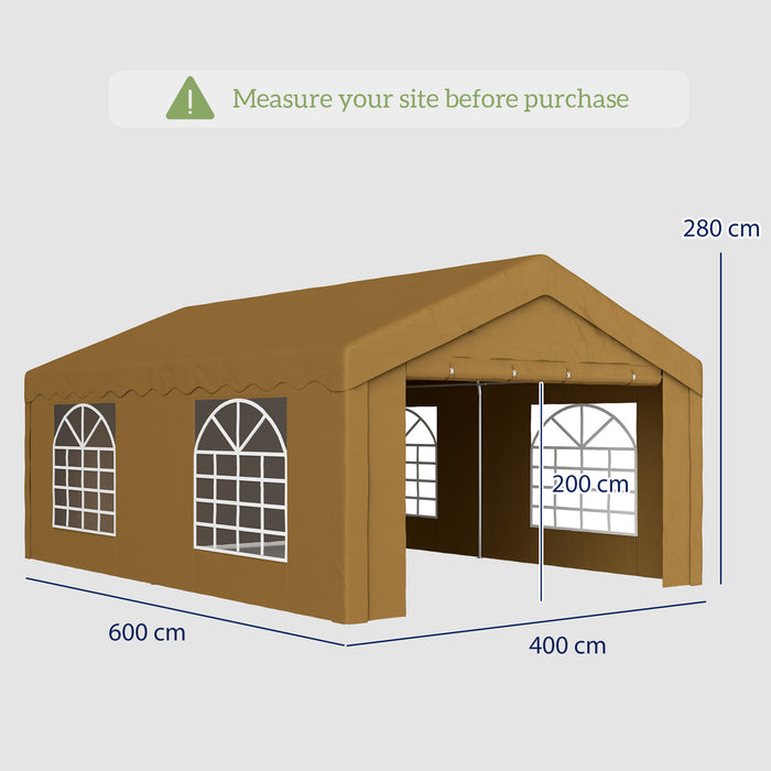 Outsunny 6m x 4m Garden Gazebo, Galvanised Marquee Party Tent with Removable Sides and Windows for Parties, Wedding and Events, Yellow