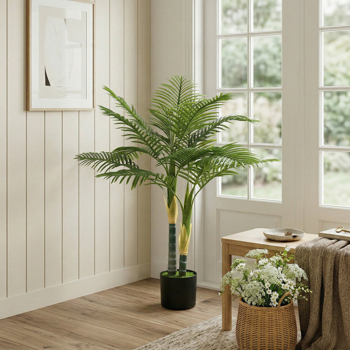 HOMCOM Artificial Palm Tree with 14 PEVA Leaves, 120cm Decorative Artificial Plant with Pot and Moss Effect, Green