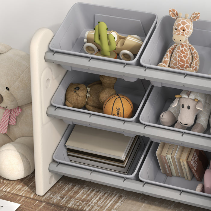 Kids Toy Organizer with 6 Bins - 3-Tier Storage Unit for Playroom, 76x37x60cm, Grey - Ideal for Toy Organization and Clutter Control