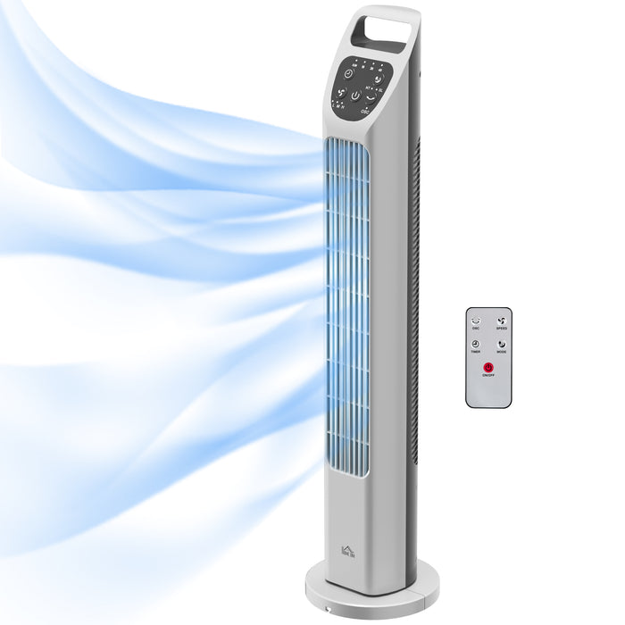 31" Oscillating Tower Fan with Remote - 4-Hour Timer, 3 Speeds & Modes, Quiet Floor Standing Cooling Device - Ideal for Home, Bedroom, Office Use in Silver