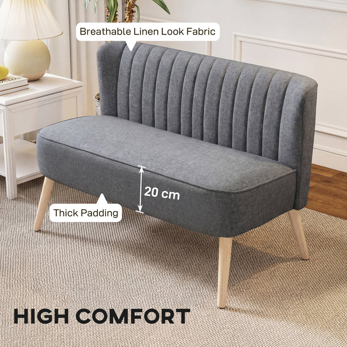 HOMCOM 117cm Loveseat Sofa Upholstered Small 2 Seater Sofa with Thick Padded Seat and Rubber Wood Legs, Grey