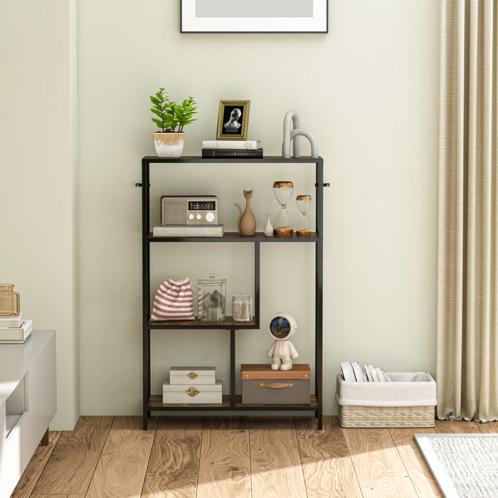 HOMCOM 4-Tier Bookshelf with Open Shelves - Rustic Brown
