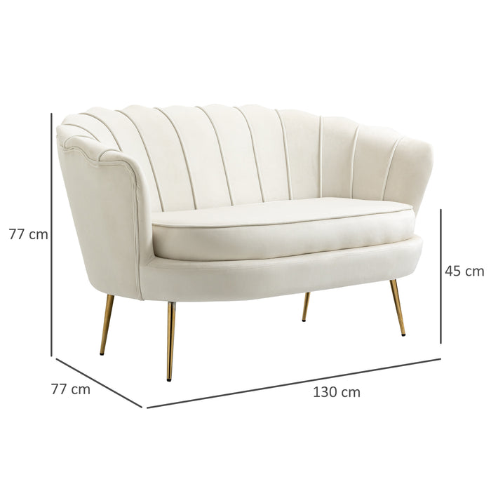 Modern Velvet Loveseat - Elegant 2-Seater Sofa with Petal Backrest & Gold Steel Legs - Ideal for Living Room and Bedroom Comfort in Cream Color