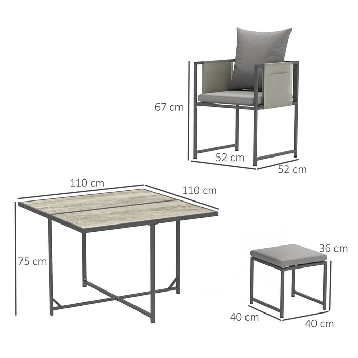 Outsunny 9 Piece Garden Dining Set, Cube Outdoor Garden Furniture Set with Cushions, 8 Seater Garden Table and Chairs with 4 Stools, Square PSPC Plastic Top Table, Side Pockets for Patio, Grey