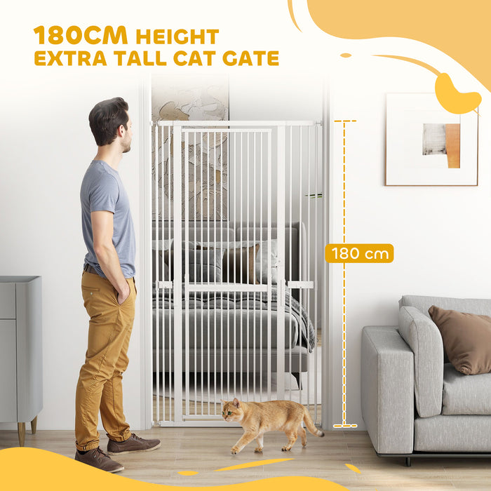 PawHut 180cm Extra Tall Pet Gate with 3.5 cm Narrow Gap, Pressure Mounted No Drilling Cat Gate for Doorways, 76-104cm Width