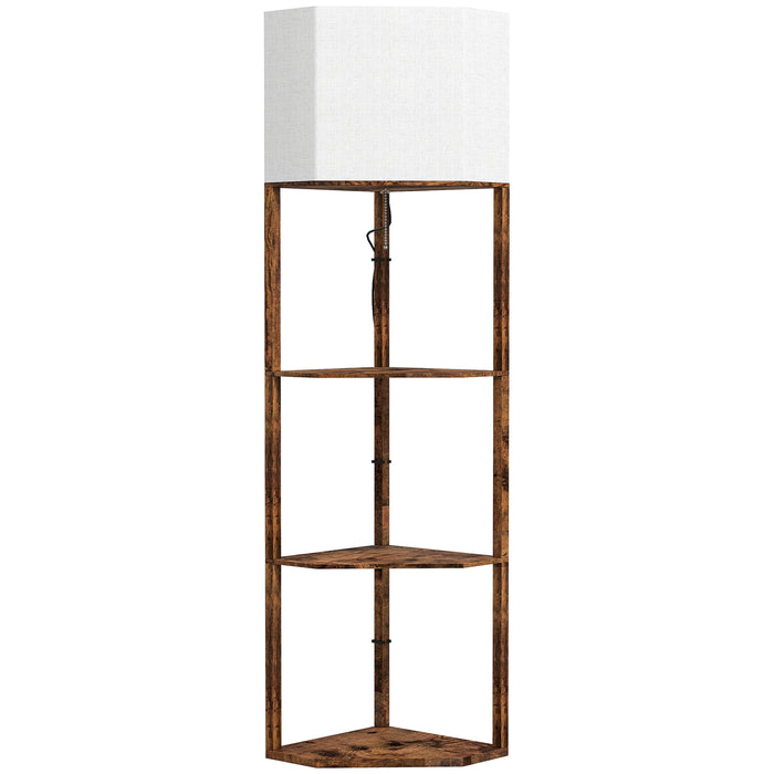 HOMCOM Corner Floor Light, with Shelves - Wood-Effect