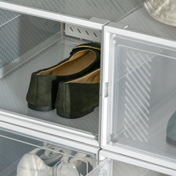 HOMCOM 8PCS Clear Shoe Box, Plastic Stackable Shoe Storage Box for UK/EU Size up to 12/46 with Magnetic Door for Women/Men, 28 x 36 x 21cm