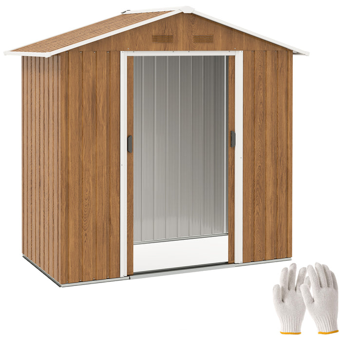 Outsunny 6.5 x 3.5ft Metal Garden Storage Shed - Wood-Effect