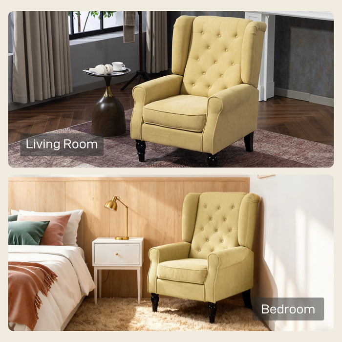 HOMCOM Wingback Accent Chair, Retro Upholstered Button Tufted Occasional Chair for Living Room and Bedroom, Yellow