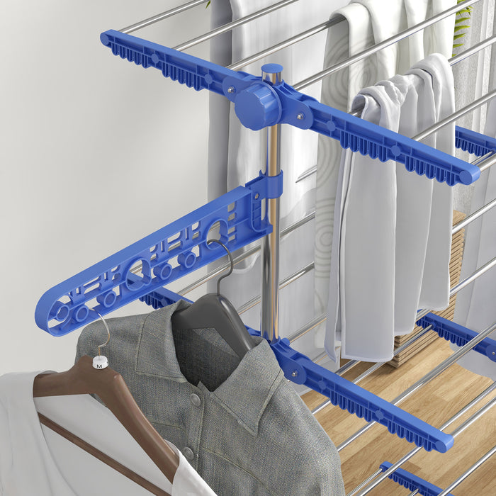 4-Tier Clothes Airer - Foldable Stainless Steel Drying Rack with Wheels and Wings for Indoor/Outdoor Use - Space-Saving Laundry Solution for Home or Apartment