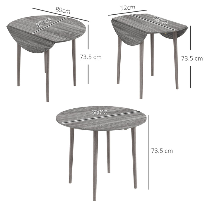 Round Drop-Leaf Dining Table for 4 - Modern Space-Saving Design with Wooden Legs, Grey - Ideal for Small Dining Rooms & Kitchens