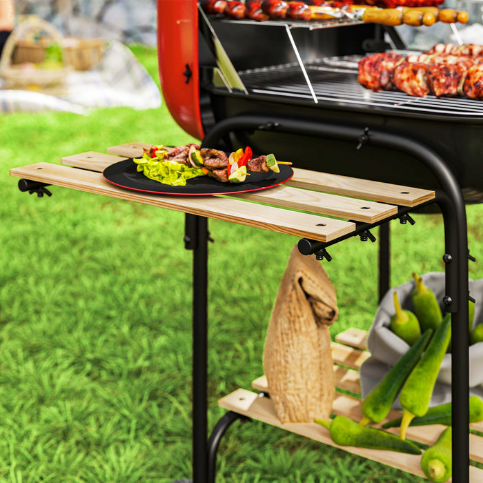 Outsunny Charcoal Barbecue Grill Portable BBQ Grill with 1840 cm² Cooking Area, 3 Shelves, Adjustable Vent, Lockable Lid, Wheels for Outdoor Cooking, Garden Party, Red