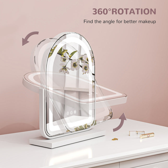 HOMCOM LED Vanity Mirror with Lights, 33 x 44.5cm Lighted Makeup Mirror with 3 Colour, 360° Rotation, Touch Screen, for Bedroom and Dressing Room, White