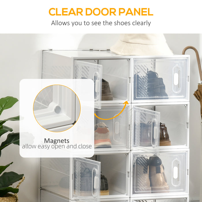 HOMCOM 8PCS Clear Shoe Box, Plastic Stackable Shoe Storage Box for UK/EU Size up to 12/46 with Magnetic Door for Women/Men, 28 x 36 x 21cm