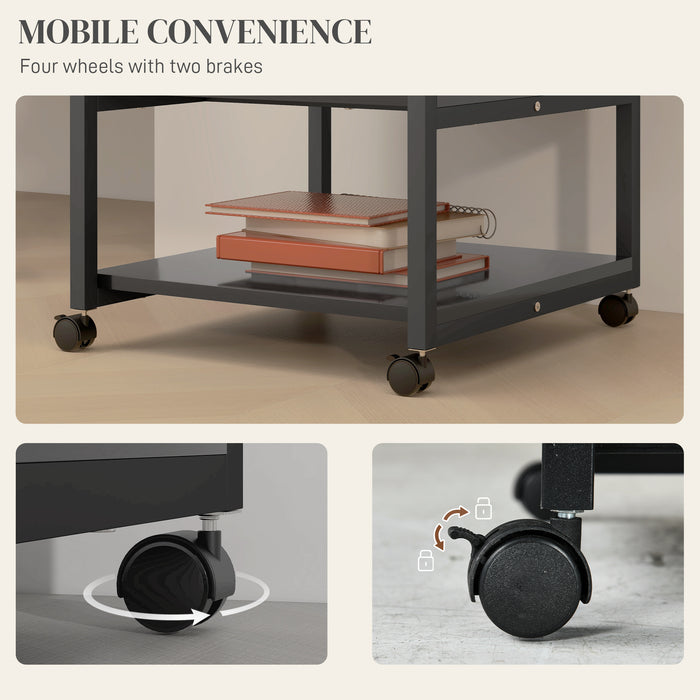 3-Tier Rolling Printer Stand - Mobile Storage Shelf with Wheels, Home Office Printer Cart, 50x50x52.5cm - Space Saver for Home Office Organization