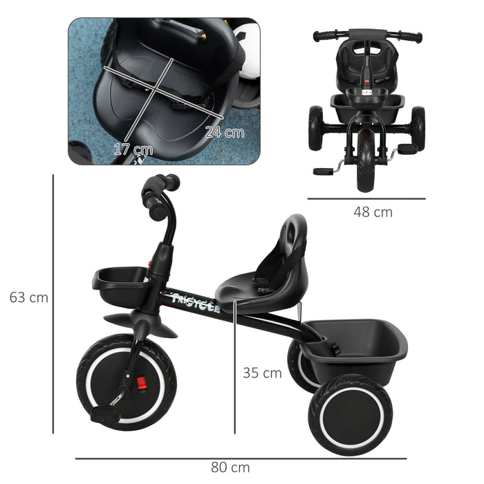 Adjustable Kids Trike for 2-5 Years - Pedal Tricycle with Seat Adjustment and Storage Baskets, Black - Ideal First Bike for Toddlers