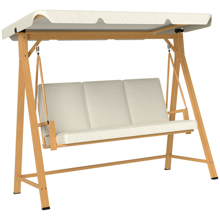 Outsunny Three-Seater Garden Swing Bench, with Adjustable Canopy - Beige