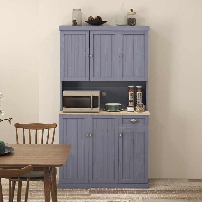 HOMCOM 180cm Freestanding Kitchen Cabinet, Modern Storage Cupboard with Open Countertop, Drawer and 6 Doors, Grey