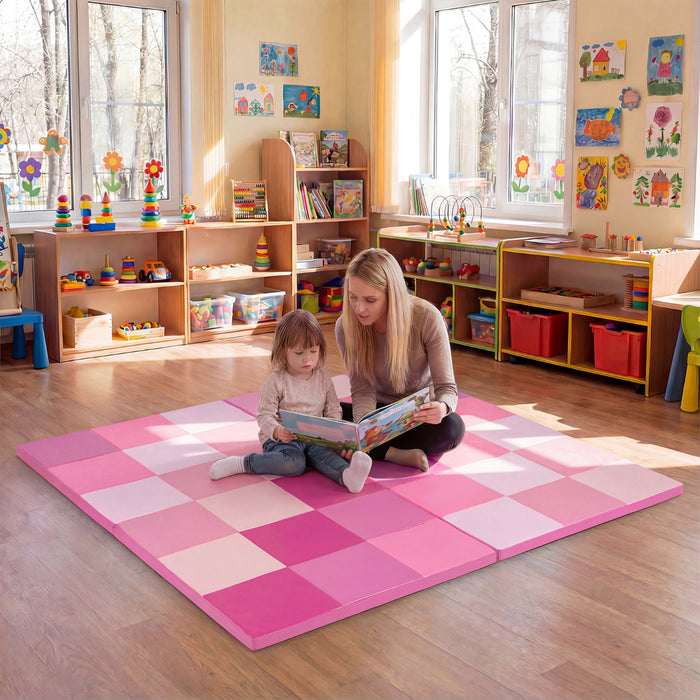 Foldable Patchwork Toddler Activity Mat with Waterproof Faux Leather-