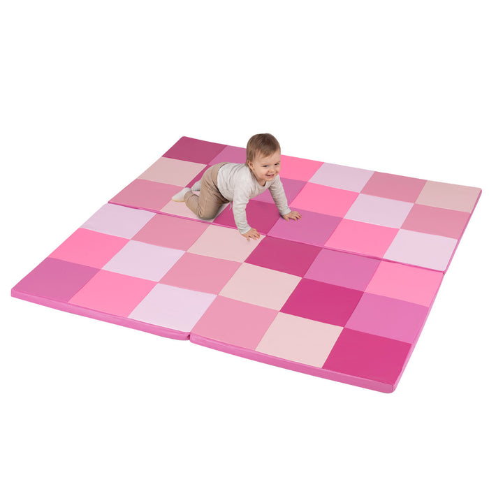 Foldable Patchwork Toddler Activity Mat with Waterproof Faux Leather-