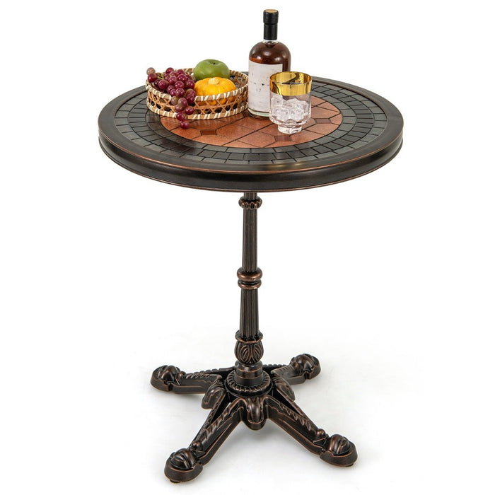 Round Patio Cast Aluminum Dining Table with Carved Texture-