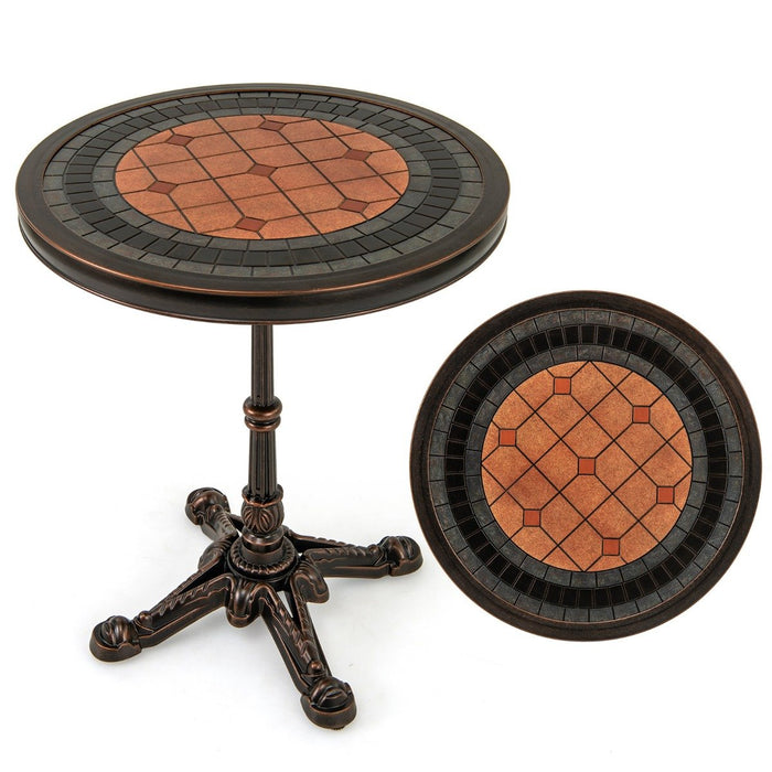 Round Patio Cast Aluminum Dining Table with Carved Texture-