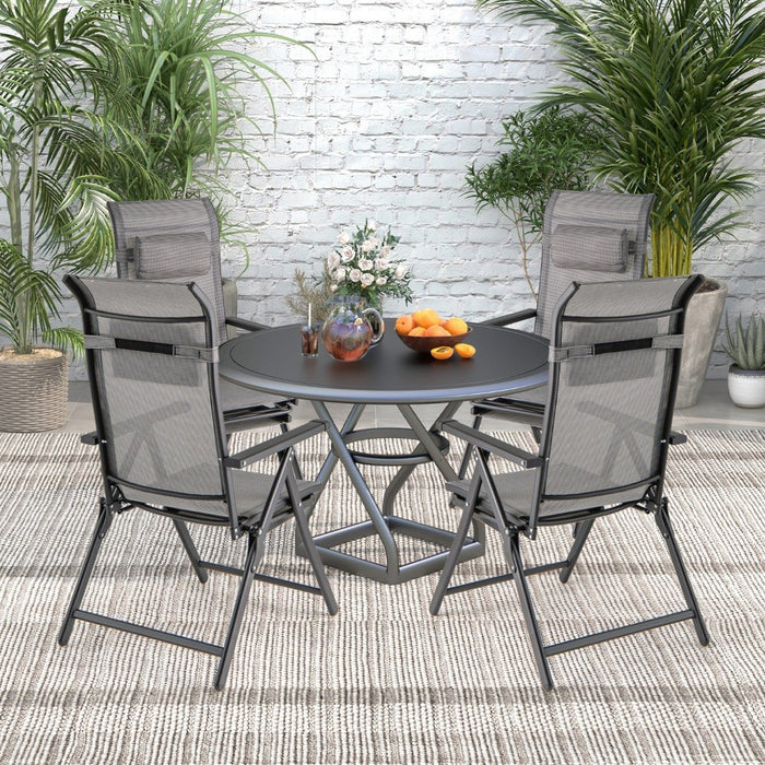Folding Patio Chair with 10-Level Adjustable Backrest and Armrests-Grey