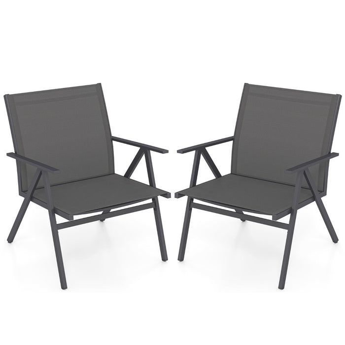 Patio Chairs Set of 2 with Breathable Mesh Fabric and Metal Frame-Grey