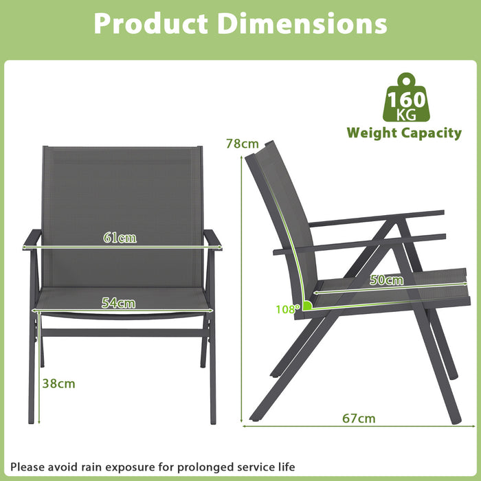 Patio Chairs Set of 2 with Breathable Mesh Fabric and Metal Frame-Grey