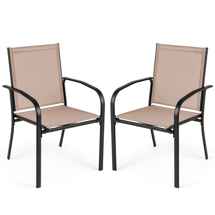 Patio Dining Chair Set of 2 with Breathable Backrest and Seat-Coffee