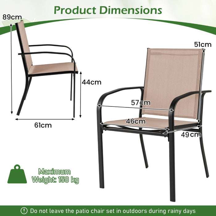 Patio Dining Chair Set of 2 with Breathable Backrest and Seat-Coffee