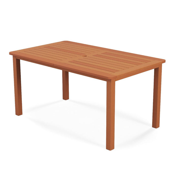 Patio Dining Table with Umbrella Hole and Teak Oil Finish