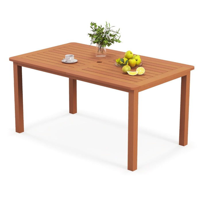 Patio Dining Table with Umbrella Hole and Teak Oil Finish