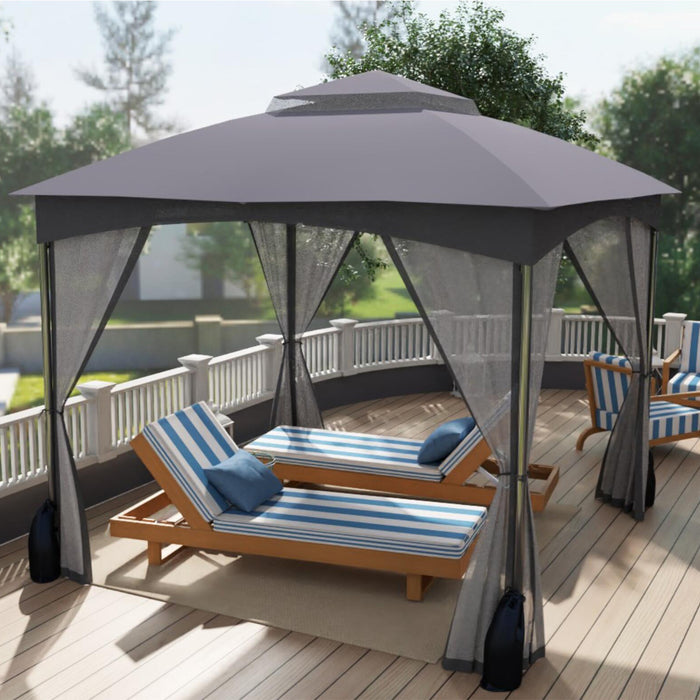 Patio Gazebo with Netting Walls and 4 Sandbags for Yard Garden Lawn-