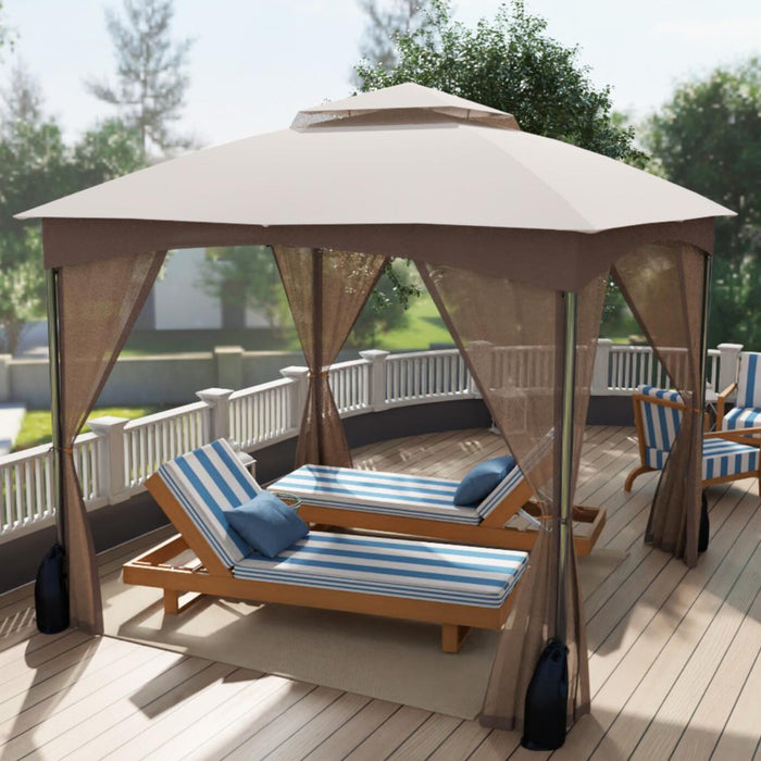 Patio Gazebo with Netting Walls and 4 Sandbags for Yard Garden Lawn-