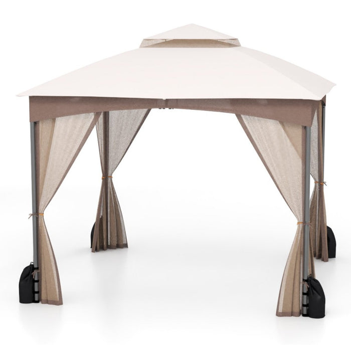 Patio Gazebo with Netting Walls and 4 Sandbags for Yard Garden Lawn-