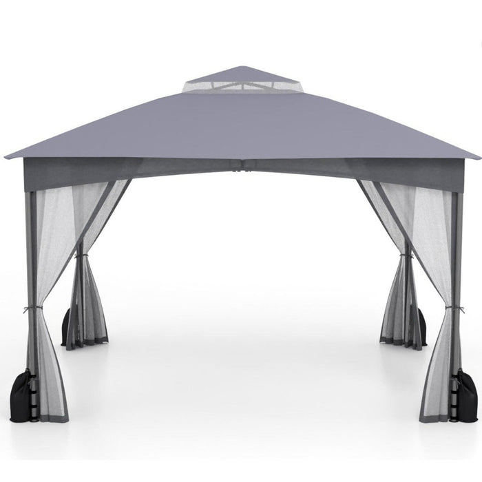 Patio Gazebo with Netting Walls Soft Top Double Roof Canopy with Sandbags-
