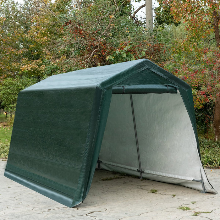 8 Feet x 14 Feet Patio Storage Shelter with All-Steel Metal Frame-Green