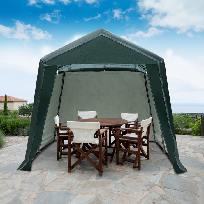 8 Feet x 14 Feet Patio Storage Shelter with All-Steel Metal Frame-Green