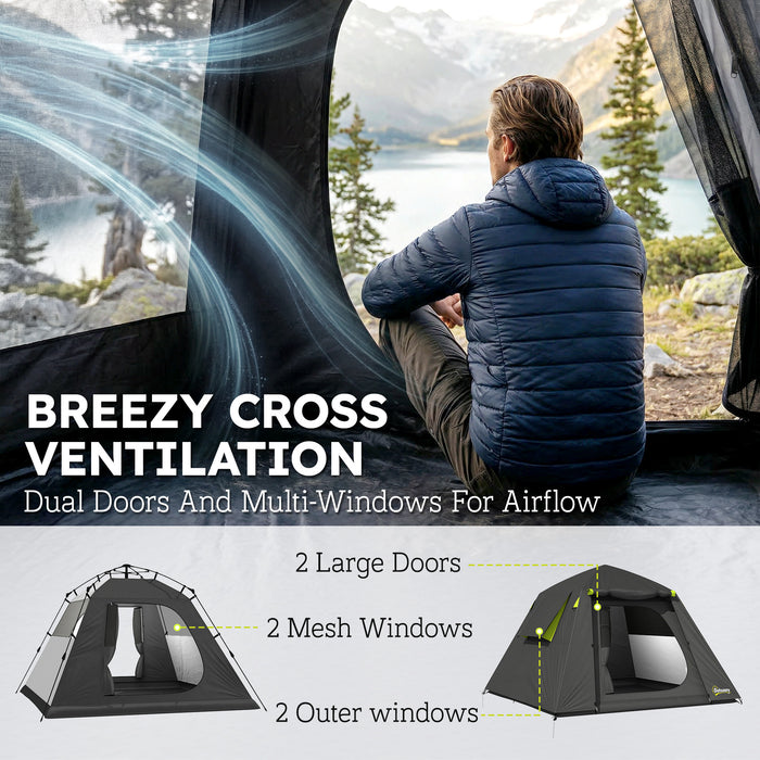Outsunny Camping Tent 3000mm Waterproof Tent with 2 Doors for 2 Person, Grey & Green