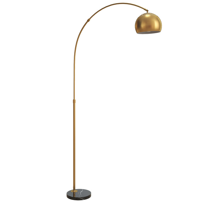 HOMCOM 180cm Arc Floor Lamp for Living Room, Home Offices, Bedrooms, Modern Standing Lamp with Foot Switch, Faux Black Marble Base and Black Bell Shade, Gold Tone