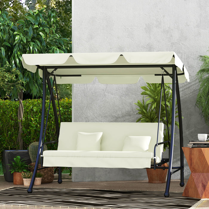 3-Seater Garden Swing Chair with Adjustable Canopy - Comfortable Outdoor Patio Lounger - Ideal for Backyard Relaxation, Cream White