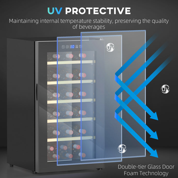 HOMCOM 41 Bottle Wine Fridge, 91 Litre Capacity, 45cm Wine Cooler Fridge with Glass Door, LED Light, Digital Touch Screen, Temperature Control, Freestanding Wine Refrigerator, Black