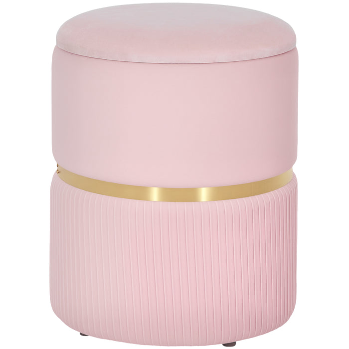 HOMCOM Velvet-Feel Storage Ottoman - Pink