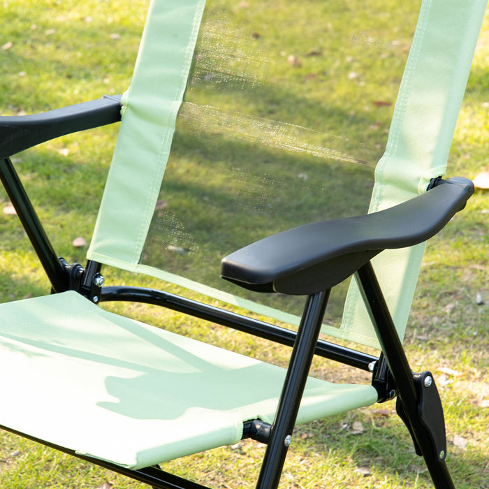 Outsunny Folding Garden Chairs Set of 2, 5-Position Recliner Camping Chair with High Back, All Weather Texteline Seat, Portable Outdoor Dining Chairs with Headrests for Patio, Picnic, Green