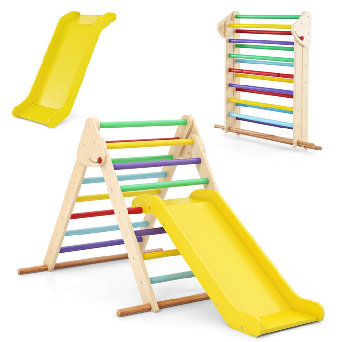 Pikler Triangle Set Foldable Triangle Climber with Slide-